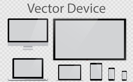 Set realistic computer monitor, computer, laptop, phone, tablet on transparent background Vector illustrationのイラスト素材