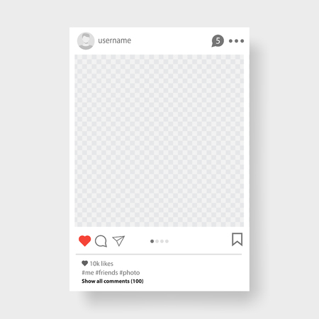 Social network photo frame vector illustration. Social network post. Frame for your photo. Gray background. Vector illustration.のイラスト素材