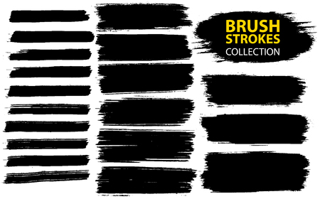 Large set different grunge brush strokes. Dirty artistic design elements isolated on white background. Black ink vector brush strokes. Black isolated paintbrush collection. Brush strokes isolatedのイラスト素材