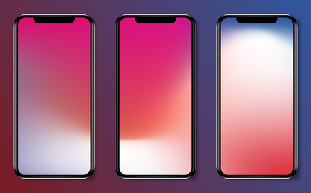 Vector Realistic perspective smartphone mockups set isolated. Vector illustration for printing and web element, Game and application mockup.のイラスト素材