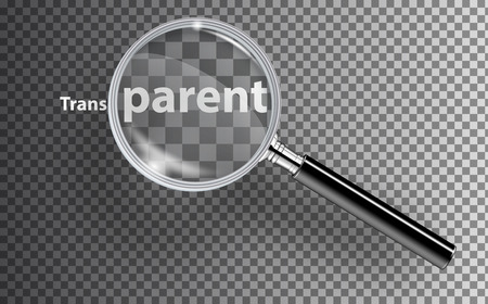 realistic magnifying glass on a transparent background. Realistic Magnifying glass lens for zoom on transparent background. 3d magnifier loupe vector illustrationのイラスト素材