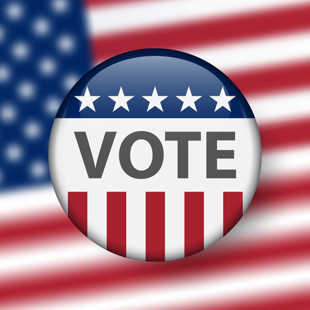 United States elections. US midterm elections 2018: the race for Congress. Symbol of republican government. Decision of voter. Democracy campaign. Vote Republican Midterms. Election Pin Button, Badge.のイラスト素材