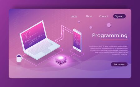 Software development programming, program code on laptop screen, big data processing. Software, web development, programming concept. Web Development concept. Technology process Software developmentのイラスト素材
