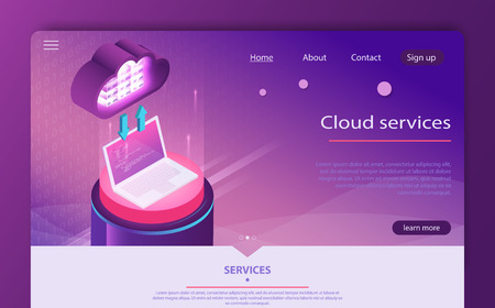Cloud computing concept. Cloud data storage 3d isometric infographic illustration. Internet data services. Isometric modern cloud technology and networking concept. Data protection, database security.のイラスト素材