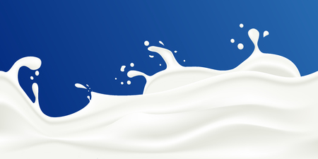 Milk splash vector illustration on a blue background. Rippled wavy milk. Beautiful background. Realistic design. Tasty milk design elementのイラスト素材