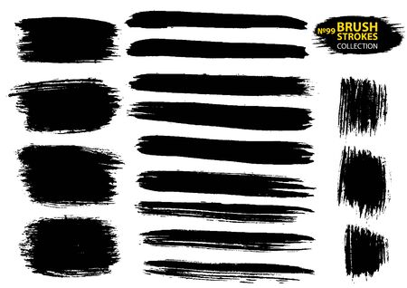 Vector large set different grunge brush strokes. Large set different grunge brush strokes. Dirty artistic design elements isolated on white background. Black ink vector brush strokesのイラスト素材