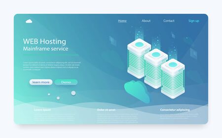 Concept cloud storage, data transfer. Online computing technology. Data center, concept of cloud storage. Online Computing Storage 3D isometry. Cloud data storage 3d illustrationのイラスト素材