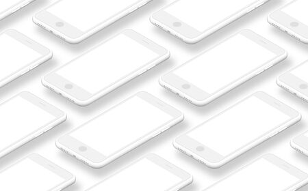 Realistic white smartphone. Mobile phone mockup with blank screen isolated on white background....