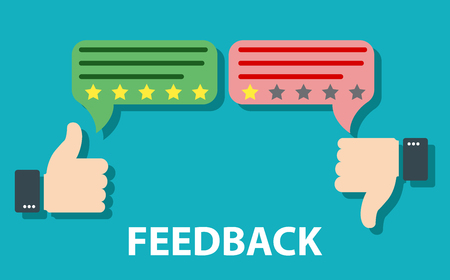 Feedback concept design. Agree or like, Disagree or dislike feedback concept. Customer review, Usability Evaluation, Rating system. Customer excellent review. Message bubble with thumbs upのイラスト素材