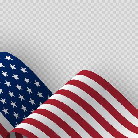 Waving flag of the United States of America. Illustration of wavy American Flag for Independence, labor, presidents Day. American, US, United States flag on transparent backgroundのイラスト素材