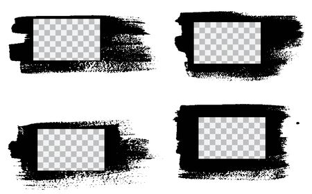 Grunge stencil frames. Painted frame ink splatter texture and stencils border. Set frames ink splatter texture template square. Grunge styled painted frame.のイラスト素材