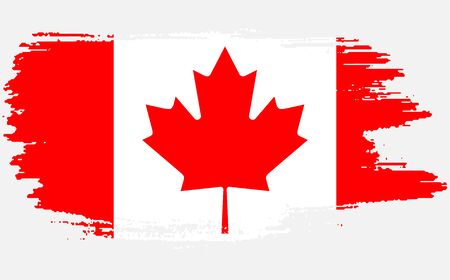 Happy Canada Day, july 1 holiday celebrate card. Maple leaf on flag made in brush stroke background. Grunge Canada flag. First day of July a Public Holiday by the name of Dominion Day.のイラスト素材