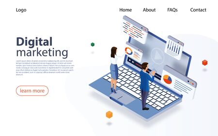 Landing page concept marketing strategy for website. Digital marketing, digital technologies concept. Business analysis, content strategy, management. Web Banner for business, social media marketing.のイラスト素材