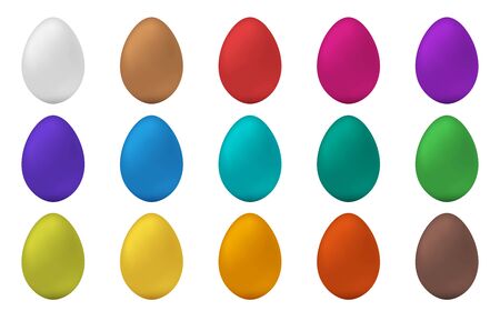 Happy Easter. Set of Easter eggs with different color on a white background. Easter eggs collection on a white background. Colourful Easter Eggs on white background.のイラスト素材