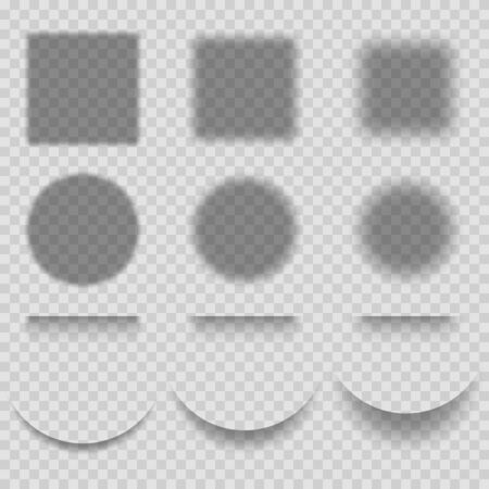 Shadows set isolated on transparent background. Set shadow circle square different transparency. Set of round and square shadow effectsのイラスト素材