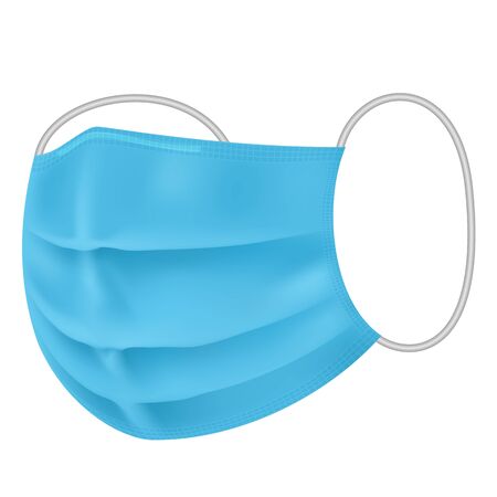 Medical protective mask isolated on white background, Coronavirus protection. Realistic medical face mask. Surgical or medical mask with rubber ear strapsのイラスト素材