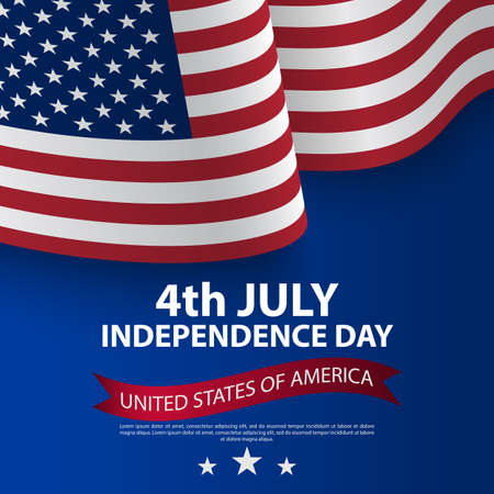 Happy 4th of July USA Independence Day with waving american national flag. Fourth of July Independence Day. Vector illustration. United States waving national flagのイラスト素材