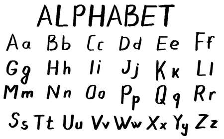 Set of letters. Hand drawn alphabet. Black letters on white background. ABC, doodle alphabet. Isolated letters. Hand drawing vector alphabetのイラスト素材