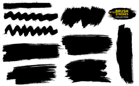 Set of vector brush strokes. Set of black paint, ink, grunge, dirty brush strokes. Dirty artistic design element. Set of four black grunge banners for your design. Vector paintbrush setのイラスト素材