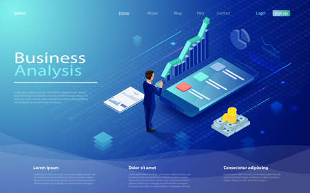 Financial administration concept. Data analysis concept with character. Business strategy, analysis data, Investment. Business success.のイラスト素材