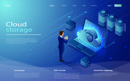 Isometric Cloud Hosting Network vector illustration. 3d servers and datacenter.のイラスト素材