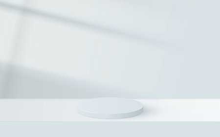 Window light and shadow realistic grey decorative background. Overlay shadow effect. Podium, stage pedestal or platform. Abstract minimal scene with geometric forms. Reflection shadows on wallのイラスト素材