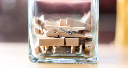 Wooden clip in jarの写真素材