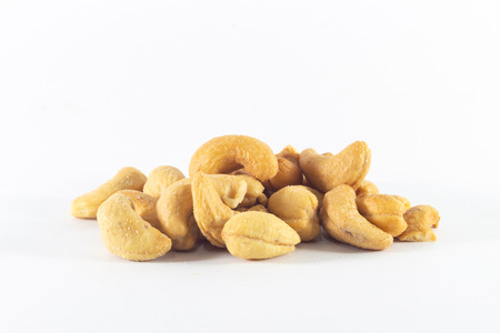 Cashew nuts on white backgroundの写真素材