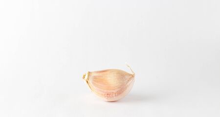 Close up garlic on white background and copy space