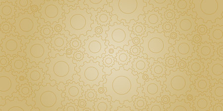 <p>Golden color cog shape lines on gradient background illustration</p>のイラスト素材