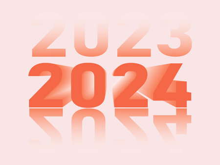 Orange color of 2024 text on light orange backgroundのイラスト素材