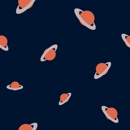 Illustration of Saturn on dark background vector seamlessのイラスト素材