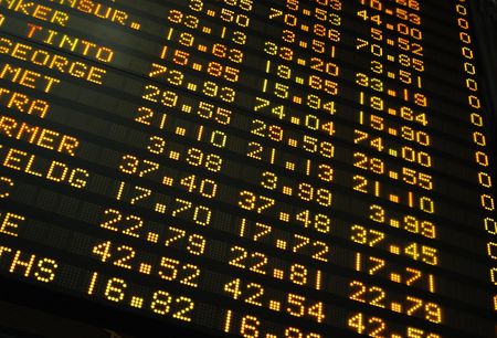 Share prices quoted on an electronic board