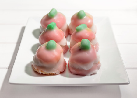 Close up of a typical Italian sweet on white tableの写真素材