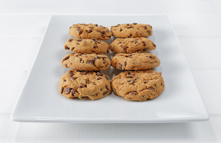 closeup top view biscuit cookies on white tableの写真素材