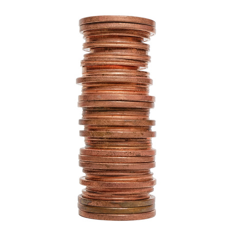 Pile of coins isolated on white backgroundの写真素材