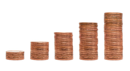 Pile of coins chart isolated on white backgroundの写真素材