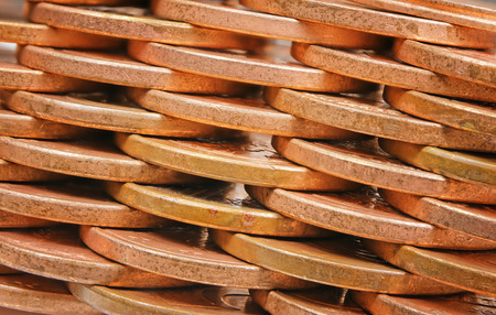 close-up of wall coins pile plotの写真素材