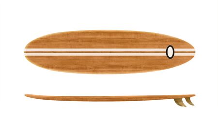 Vintage wood surfboard isolated on white backgroundの写真素材