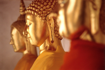 Buddha statues in a row, side view, Bangkok, Thailandの写真素材