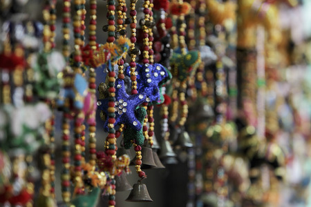 Indian decorations with beads and bellsの写真素材