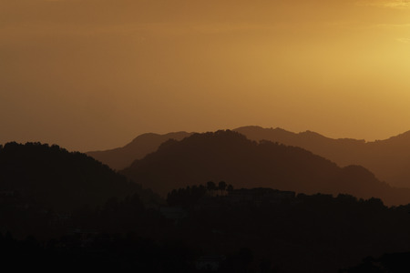 Sunset view of the Himalayan foothills, India
