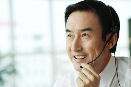 Businessman wearing headset