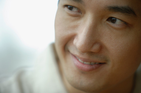 Man looking away, head shot, portraitの写真素材