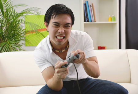 Man playing with video game