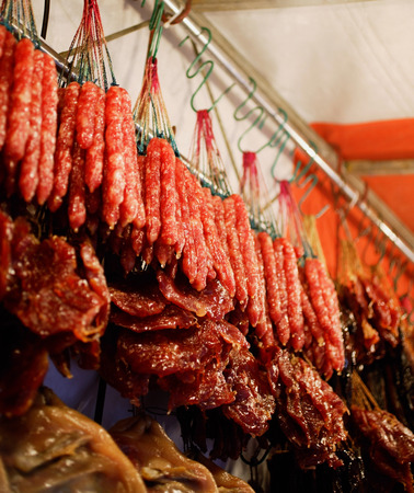 Preserved Chinese sausages for saleの写真素材