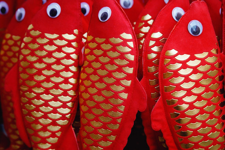 Red paper fish, Chinese New Year decorationsの写真素材