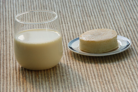 Still life of Chinese pancake filled with red bean pasteの写真素材