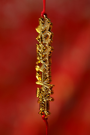 Chinese New Year decoration. Chinese character saying 'welcome good fortune'の写真素材