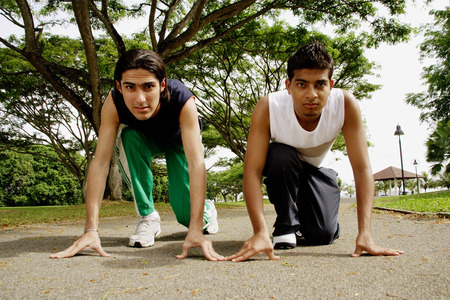 Young men in starting position